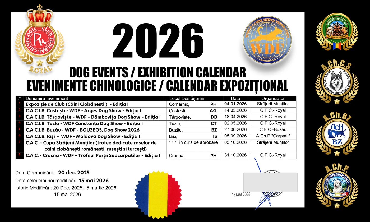 2026 dog show calendar — Royal Federal Canine Club / World Dog Federation